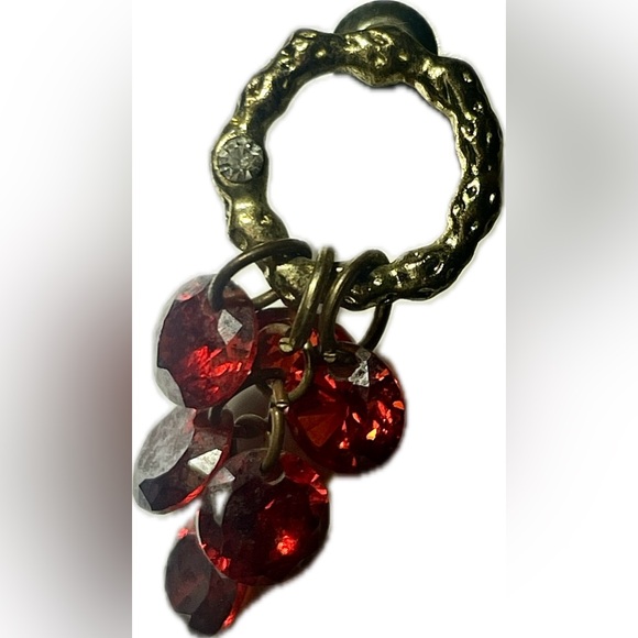 *RARE*Vintage Ruby Red Gothic Gemstone Dangle Earring Set Gold/Classic DMND - Picture 2 of 5